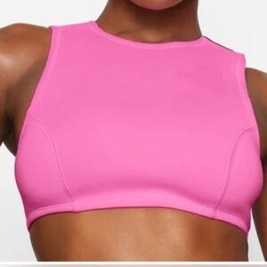 SKIMS Sport Swim High Neck Top Pink Velcro closure on left shoulder Sport size4X